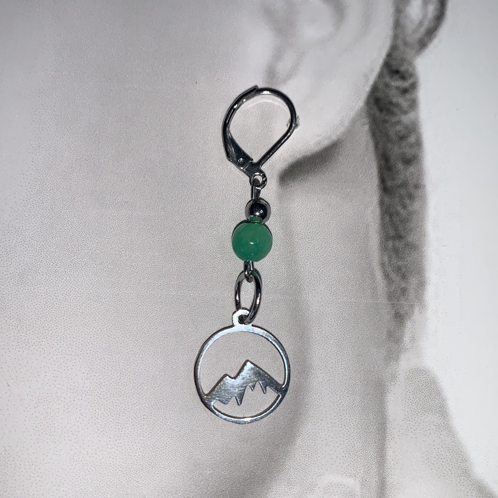 Semi Precious Green Aventurine Dangling from 304 Grade Stainless Steel Ear Clip